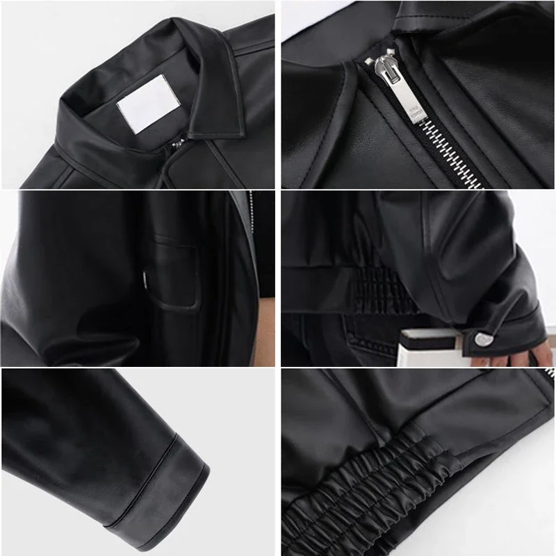 Black Vintage PU Jackets Women Streetwear Spring Autumn Bomber Overcoats Female Motorcycle Loose Zip Up Y2K Leather Outwear