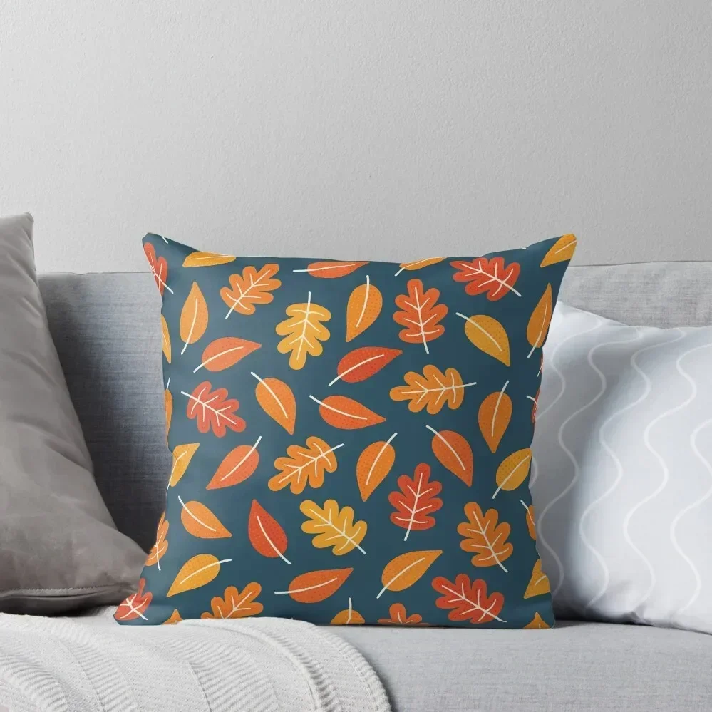 

Retro Autumn Leaves on Indigo Blue Throw Pillow Sofa Cushions Covers pillow cover luxury Pillowcase Cushion pillow