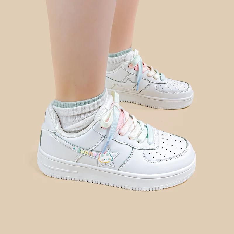 Amy and Michael Cute Girls Students White Flat Casual Sneakers Tennis Female Skateboard Shoes Low Top Women Fashion Trainers