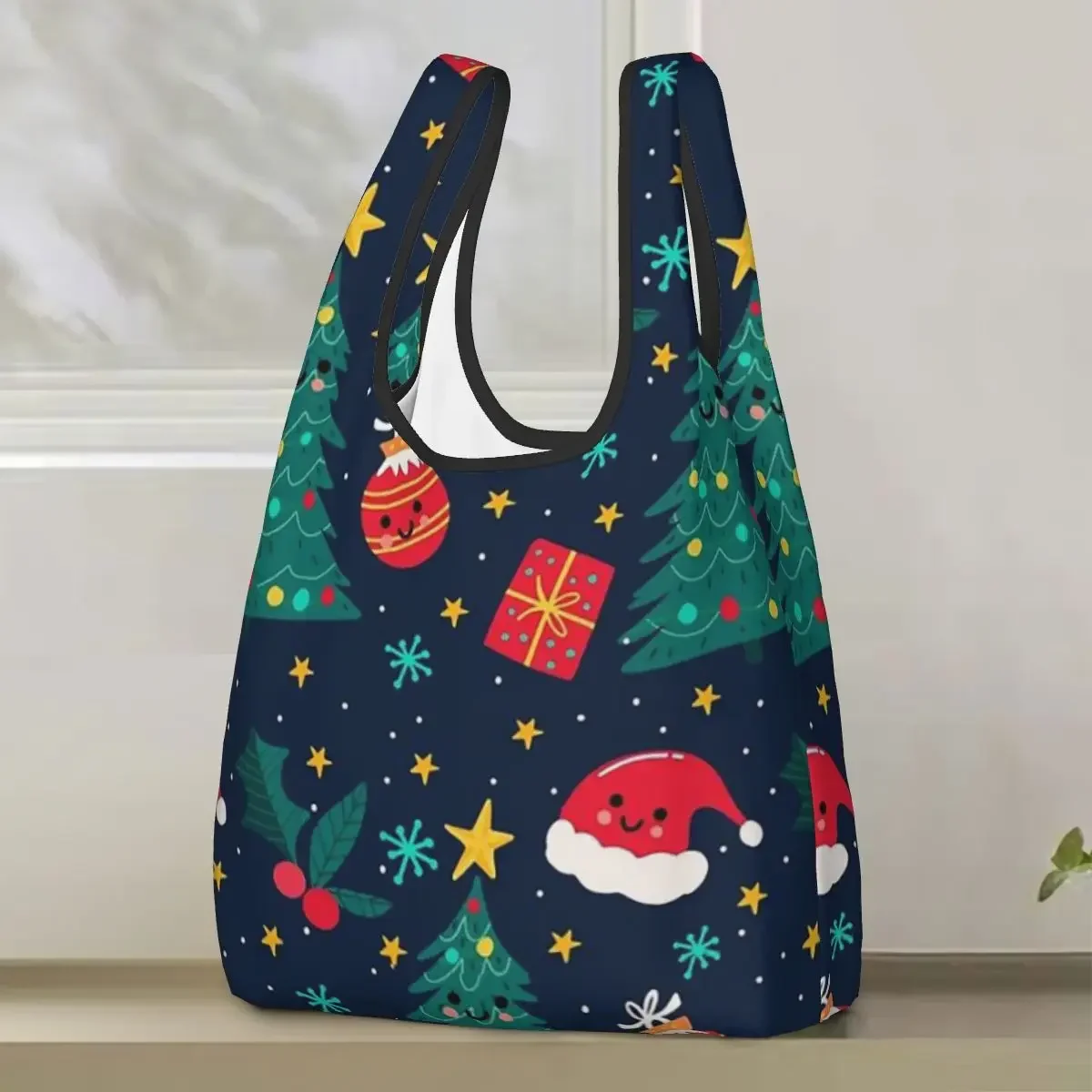 Merry Christmas & Happy Holidays! Shopping Bag Portable Tote Bags Reusable Shoulder Shopper Bag Groceries Handbag