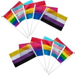 14X21cm LGBTQIA Flag with Flagpole Rainbow Gay Lesbian Homosexual Bisexual Pansexuality Transgender LGBT Pride-Pack of 5