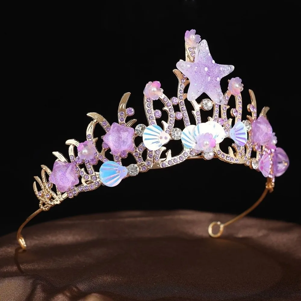 Sparkling Stars Crystal Shell Mermaid Sea Star Crown Tiara Headband Tiaras Hair Accessories Rhinestone Hair Hoop view 3