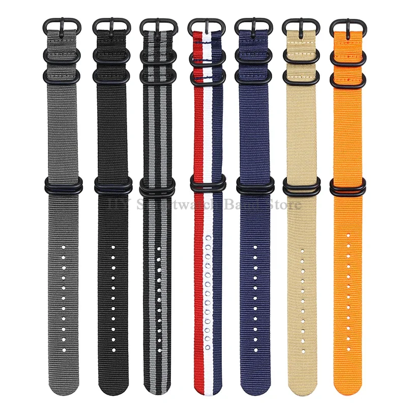 Correa de lona de nailon de 18mm, 20mm, 22mm y 24mm para hombres y mujeres, pulsera deportiva Universal, pulsera tejida, accesorios con hebilla de anillo de Metal