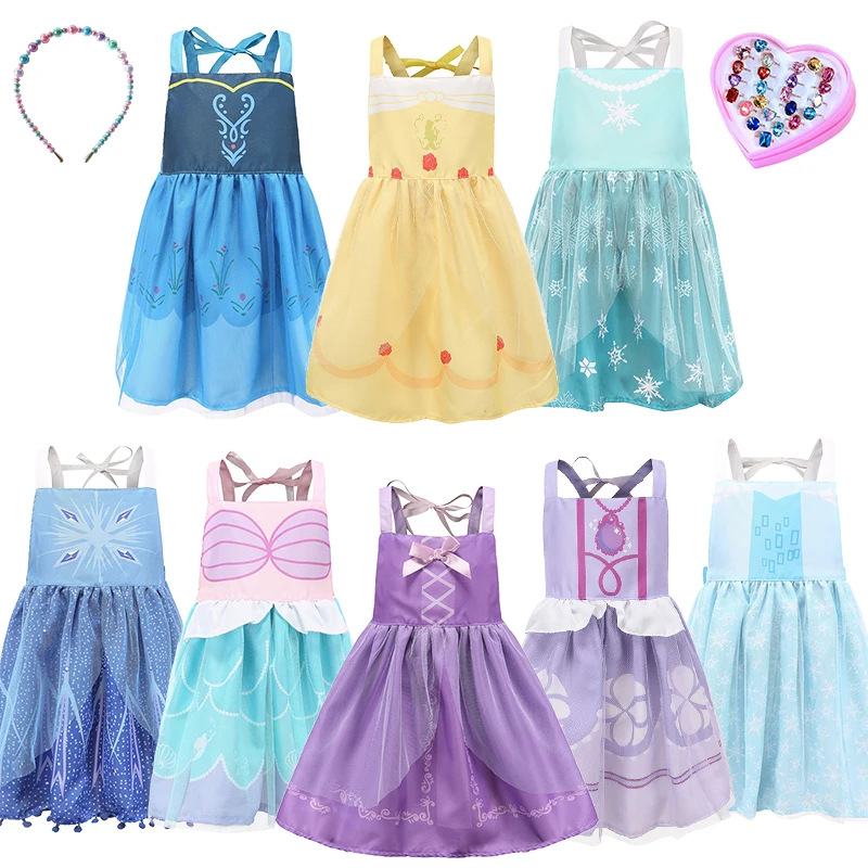 

Snow Queen Toddler Baby Overalls Cartoon Little Girl Protection Anti-Dirty Princess Sling Apron Kindergarten Infant Rice Pocket