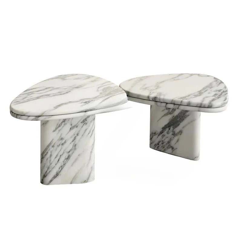 

New high-end natural designer special-shaped large white marble edge table small coffee table
