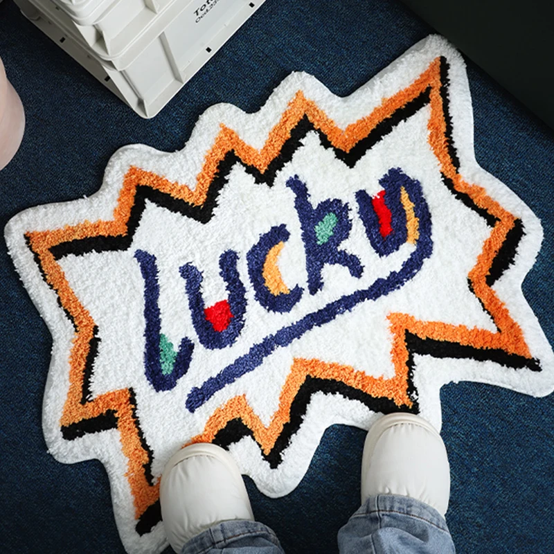 Tufting Lucky Bedside Rug Soft Letters Carpet Bathroom Floor Pad Kids Room Bedroom Doormat Aesthetic Home Winter Warm Decor