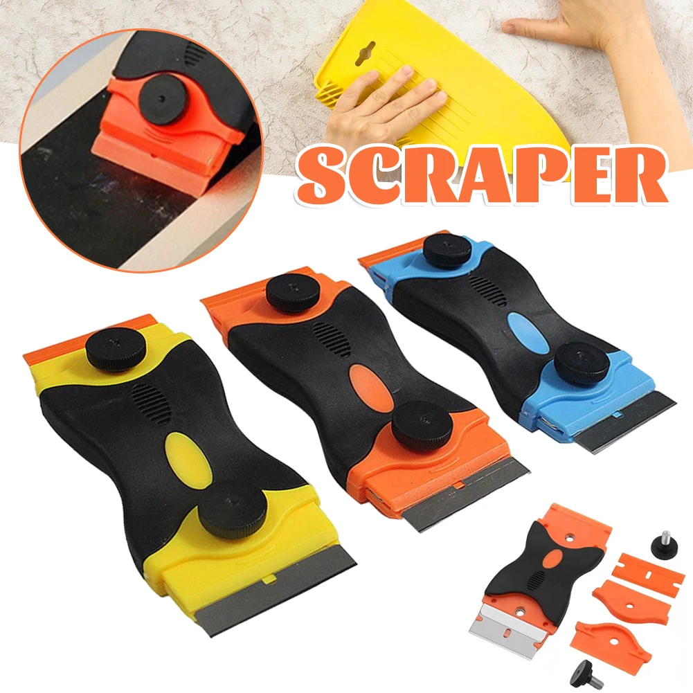 

Пластиковый скребок с лезвиями бритвы, инструмент для чистки окон автомобиля, ручка, скребок двойного назначения для удаления клея для пленки автомобиля, экрана телефона