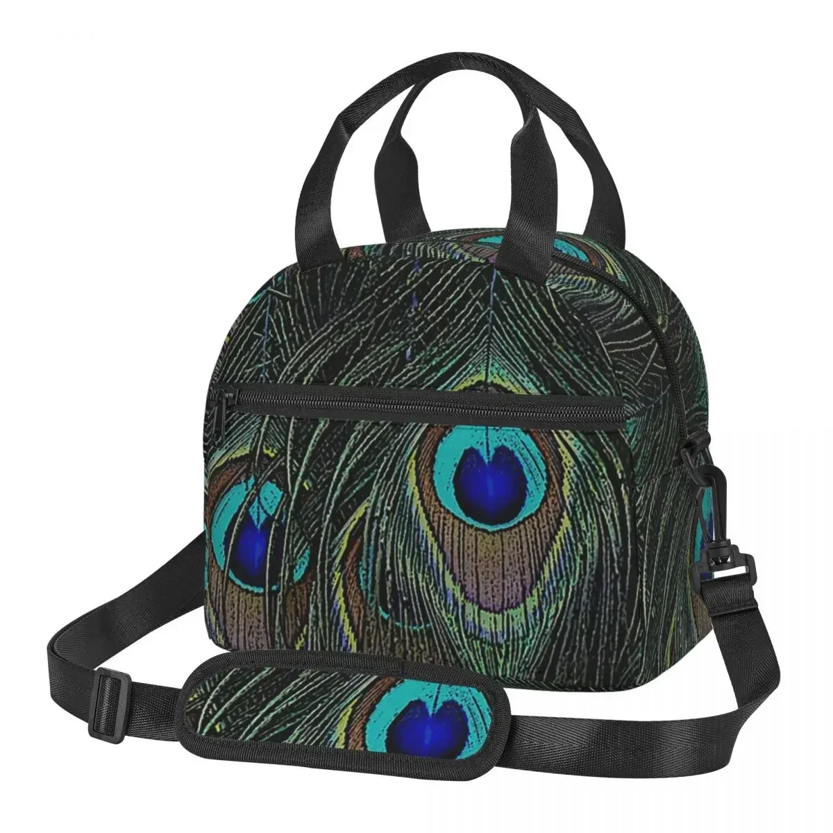 

Peacock Feathers Lunch Bags Insulated Bento Box Portable Lunch Tote Picnic Bags Thermal Bag for Woman Office