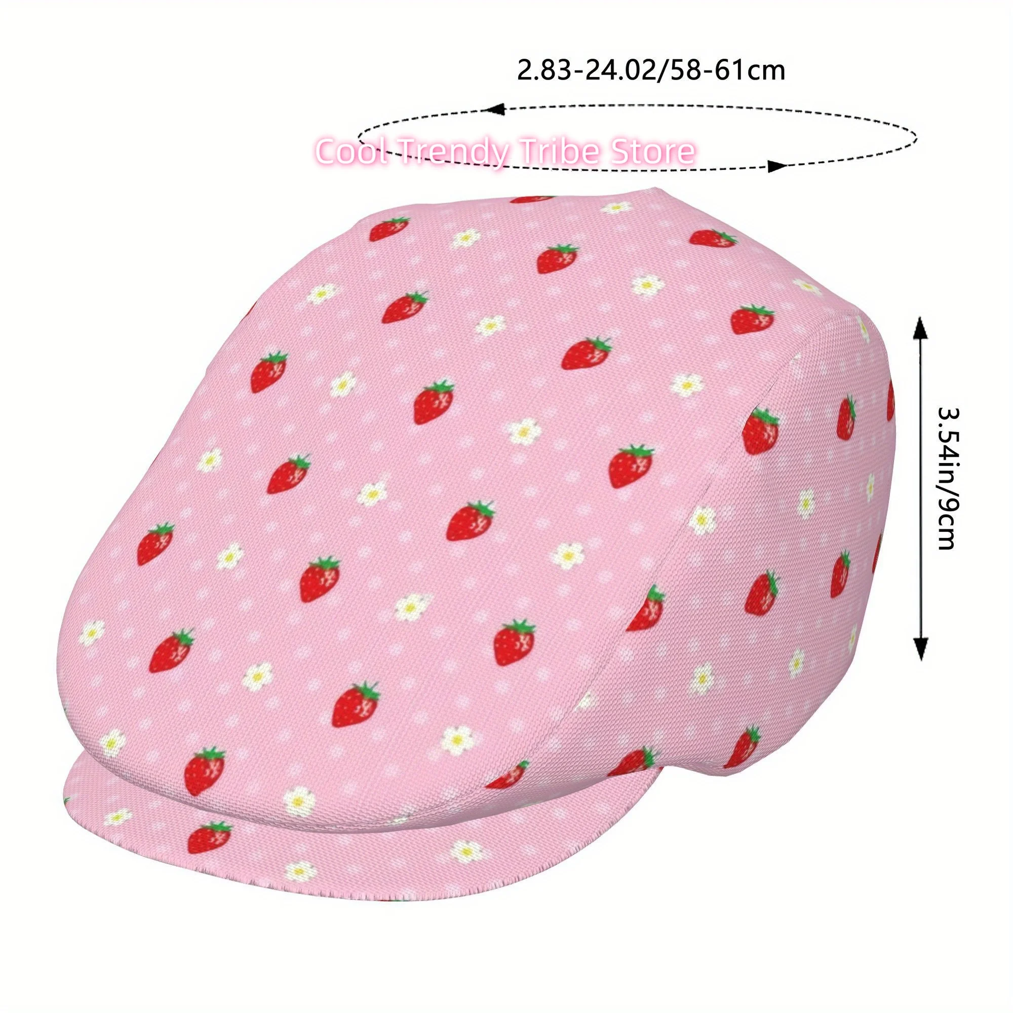 1pc Strawberry Sweetheart Powder Full face print beret Fashion newsboy cap Unisex golf cap Outdoor sports Leisure activities For