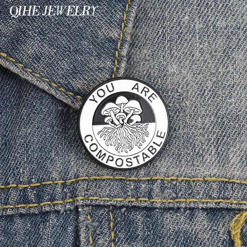 Kompostierbare Emaille-Anstecknadel mit lustigem Pilz-Slogan, Legierungsbrosche, Kleider-Reversnadel, Punk-Schmuck, Geschenk für Freunde