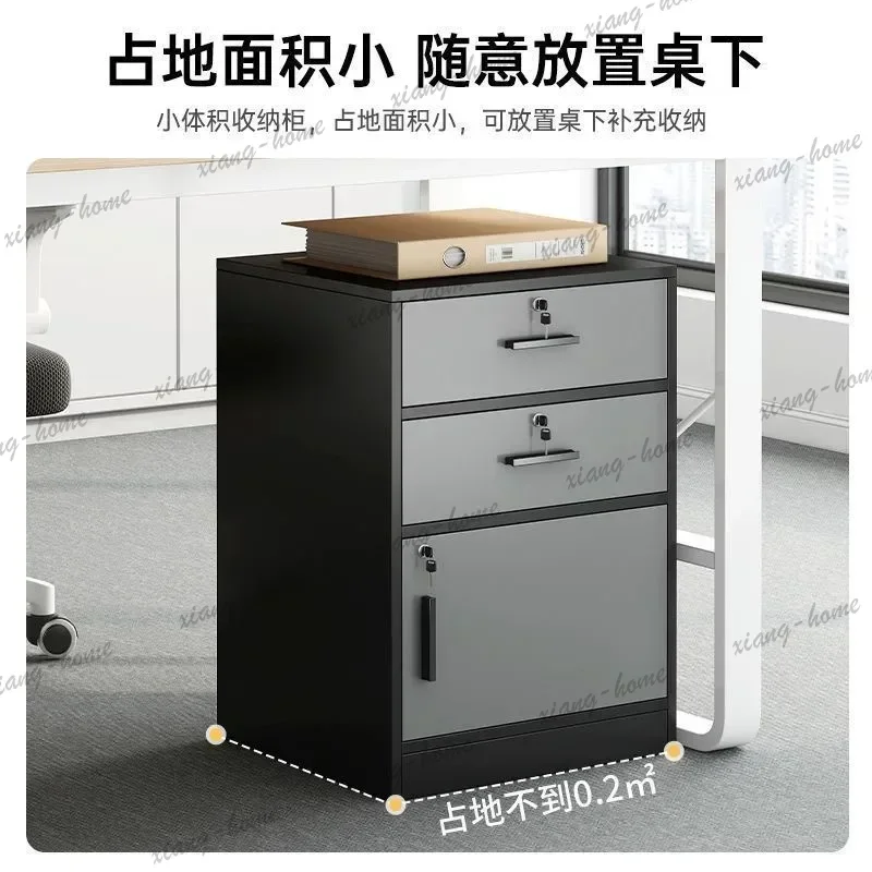 File Cabinet Office Storage 3 Drawer Mobile File Cabinet with Lock Wood Filing Cabinet, Stand with Wheels and Storage Shelf