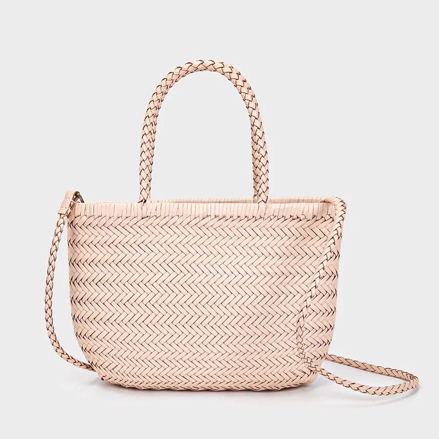 Vintage Boho Gypsy Aztec Ibiza Genuine Leather Messenger Bag Female Cow Leather Woven Top-handle Bag Casual Braid Knitting