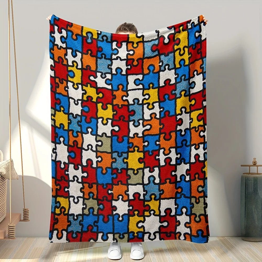 Large Colorful Puzzle Pattern Throw Blanket 150x200cm Super Soft Cozy Home Decoration Giant Fleece Bed Cover Art Print
