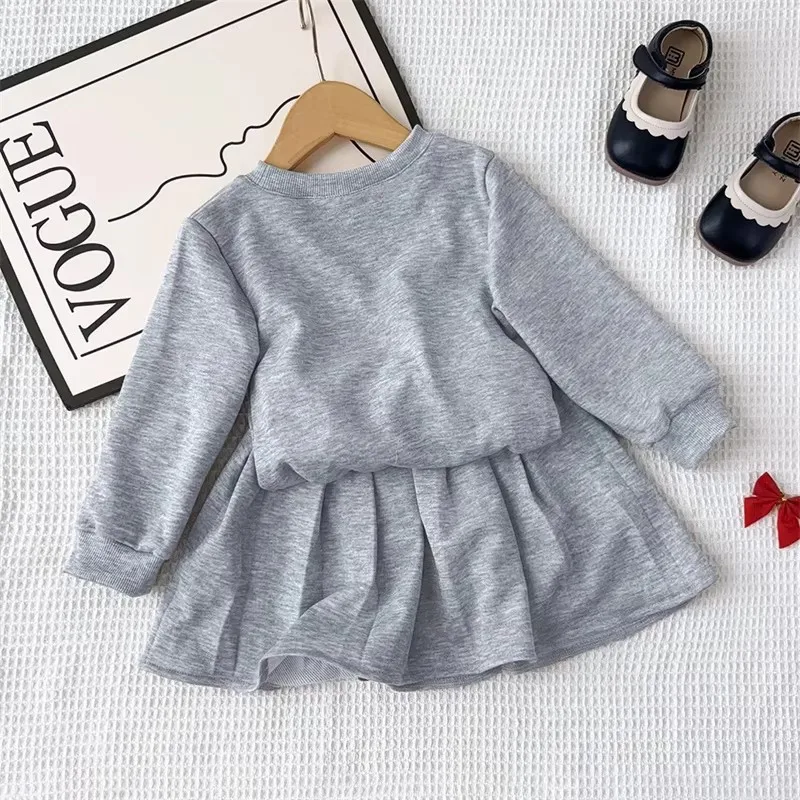 Girl's Sweatshirt Set Spring Autumn Suit Children's Retro Letter  Blouse Half Body Pleated Short Skirt 2 Pieces New Outfit 2-7Y