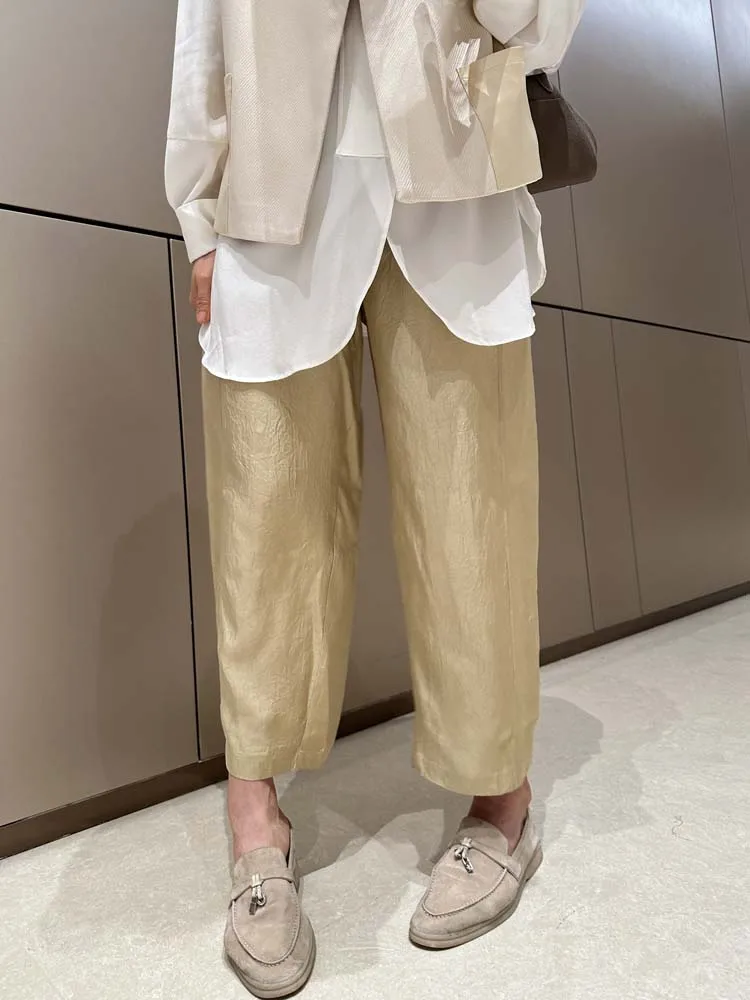 

Breathable Slimming High Waist Wide Leg Loose Acetate Casual Pants Nine Points Summer Thin Elastic Comfortable Loose Fit Trou...