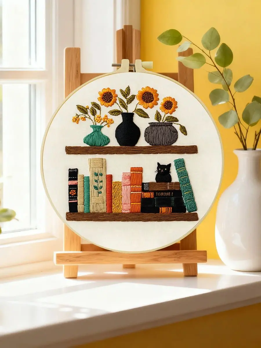 1 Stück 20X20CM/15X15CM 7,87/6,3 Zoll Bücherregal-Stickerei-Starter-Kit DIY-Kit DIY-Stickerei-Set Handarbeiten Nadelkunst Heimdekoration – Detail 6