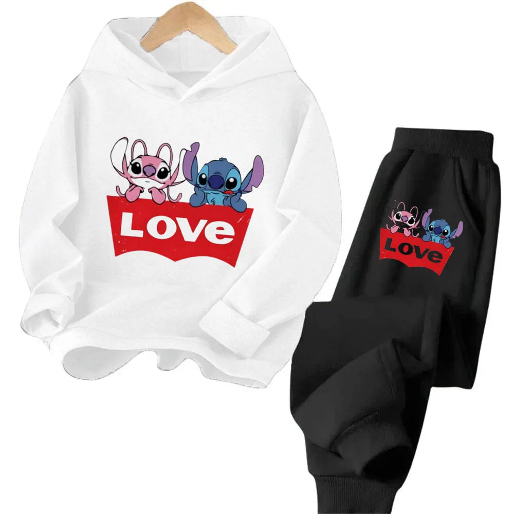 Cartoon Stitch Children's Hoodie Sets Daily Casual Boys Long Sleeve Shirt and Girls' Two Color Comfortable Pants Disney Trend