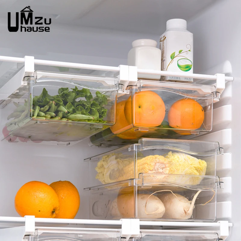 Fridge Drawer Box Vegetable Slide Tray Fruit Food Clear Storage Case Divided Holder Hanging Shelf Kitchen Refrigerator Organizer