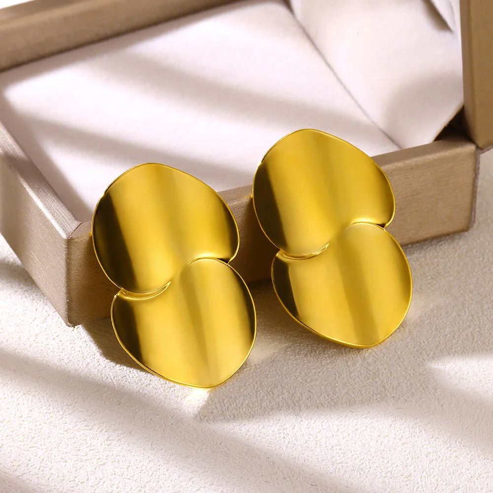 

Stainless Steel Interlocking Stud Earrings for Women Wedding Aesthetic Round Wedding Earring Gold Color Trendy Jewelry mujer