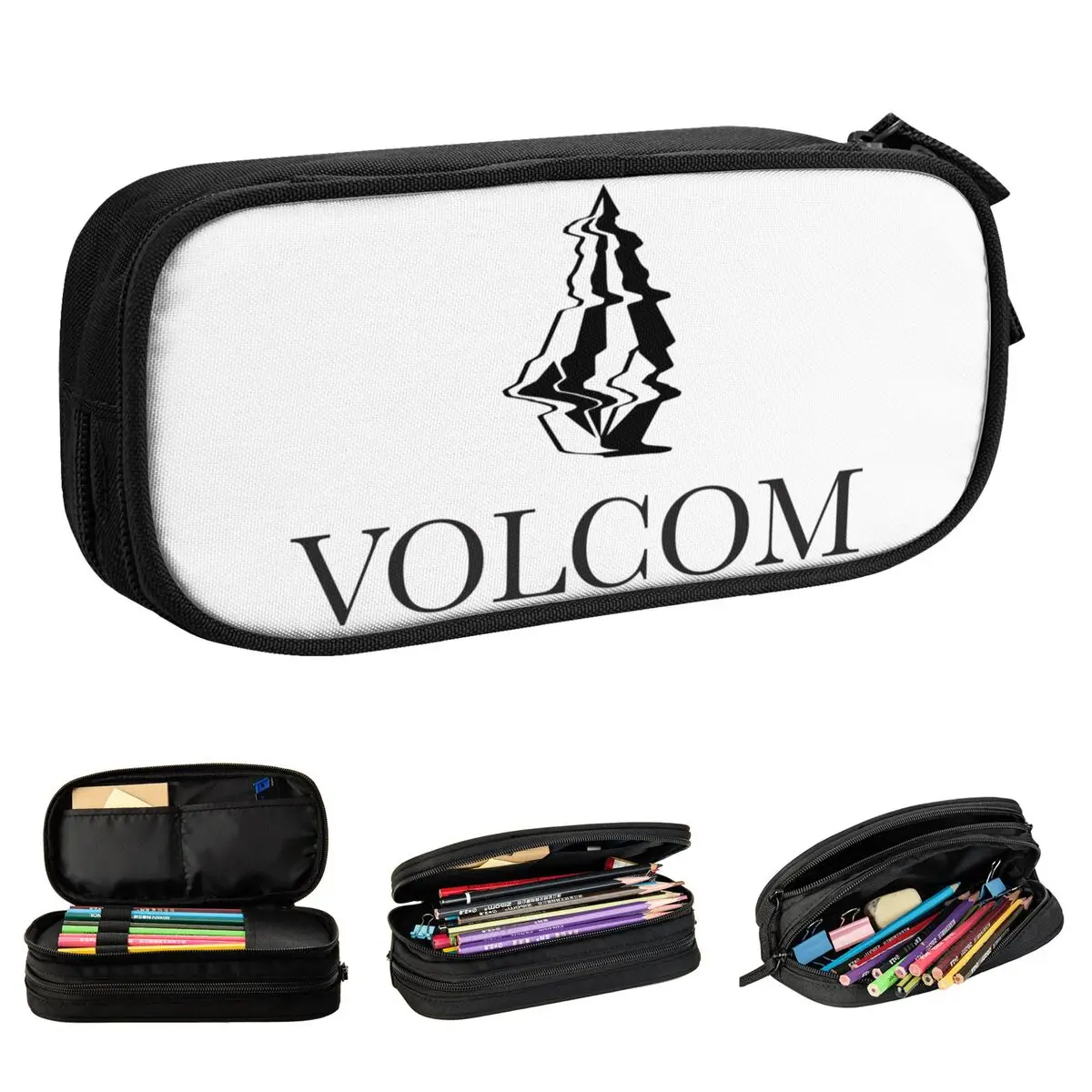 Volcoms Logo Pencil Case Double Layer Large Capacity Kids Pen Case Perfect Gifts