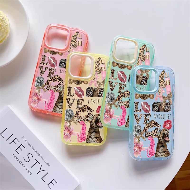 Fashion Y2K Leopard print lipstick Phone Case for iPhone 13 14 15 16 Pro Max Plus 16plus 15plus Cute Jelly shockproof Back Cover