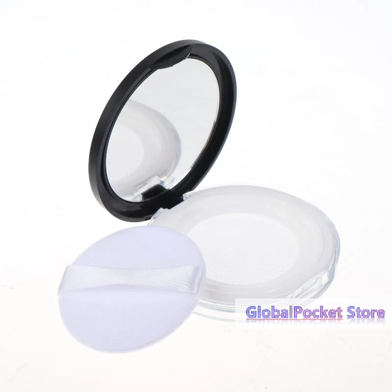 [TG823]1Pcs 3g Travel Makeup Jar Sifter Container Portable Ultra-thin Black Plastic Powder Box With Mirror And Powder Puff