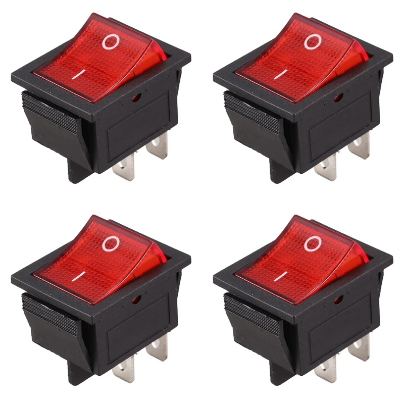 Promotion! 4X Red Light Illuminated 4 Pin DPST ON/OFF Snap In Rocker Switch 16A 20A 250V AC