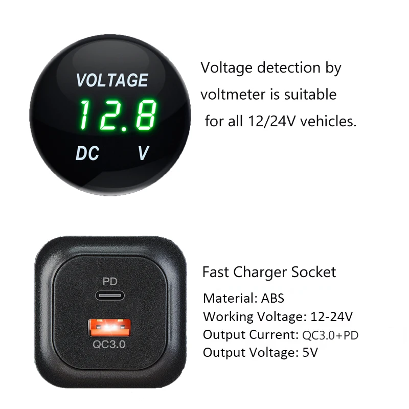 Enchufe de encendedor de cigarrillos de 12V 2 en 1, Panel de salida USB QC3.0 para coche, enchufe de cargador para barco marino RV