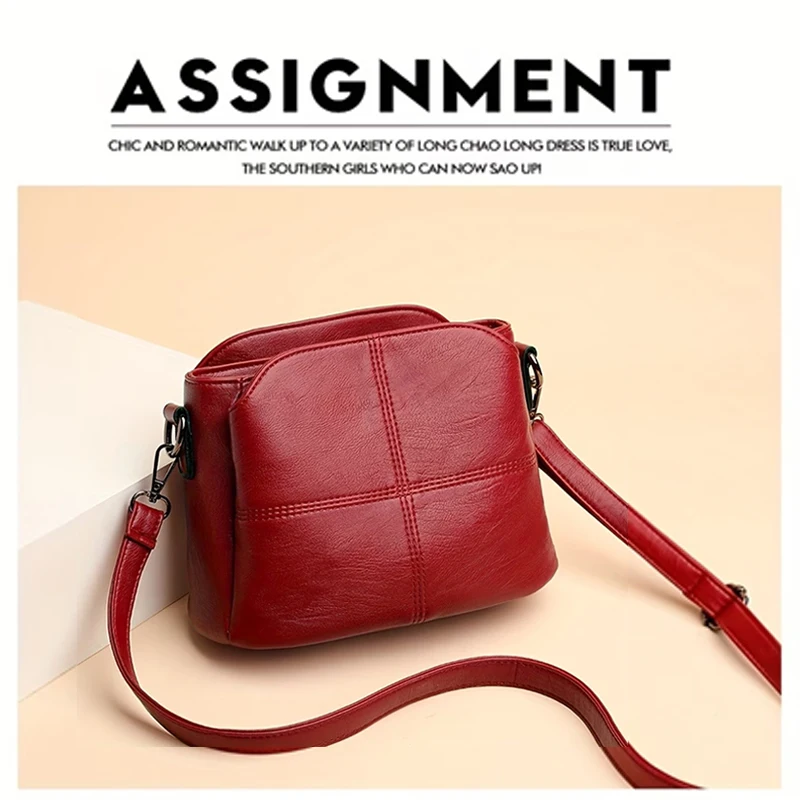 Damen-Umhängetasche im Vintage-Stil aus Kunstleder, lässige Alltagstasche, kleine Handtasche, mehrschichtiges Design mit Reißverschlussfächern, verstellbarer Riemen, leicht. – Detail 6