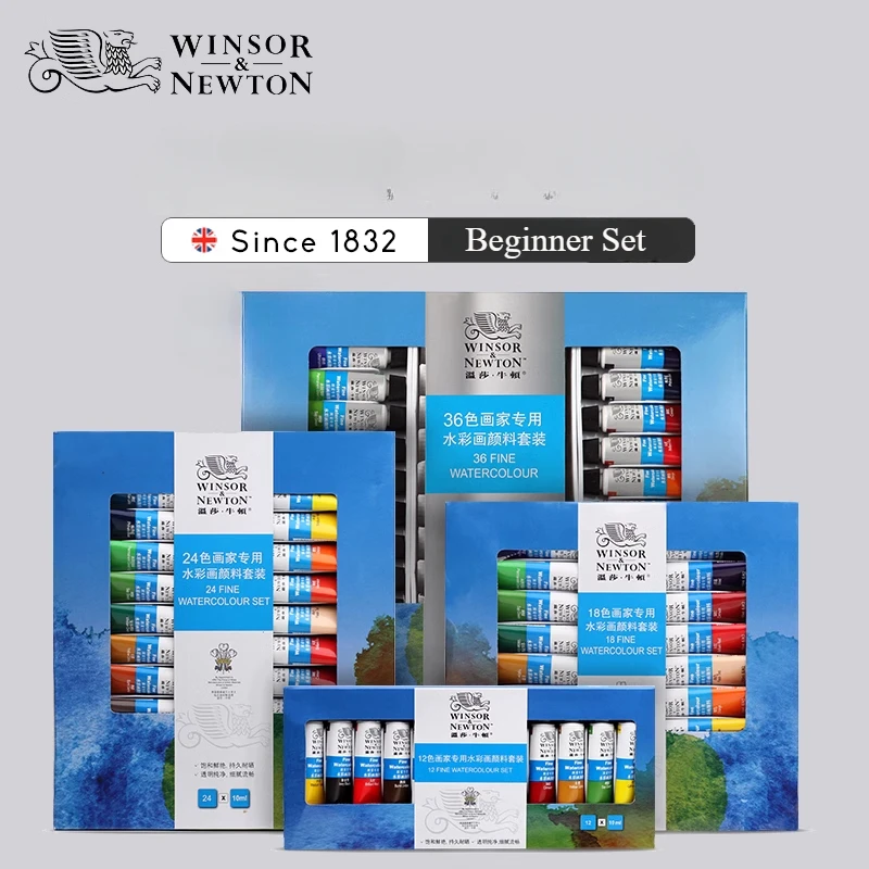 Winsor & Newton Academy Watercolor Set 12/18/24/36 Colors 10ml Tubes Essential Starter Colors for Beginners Painting Supplies