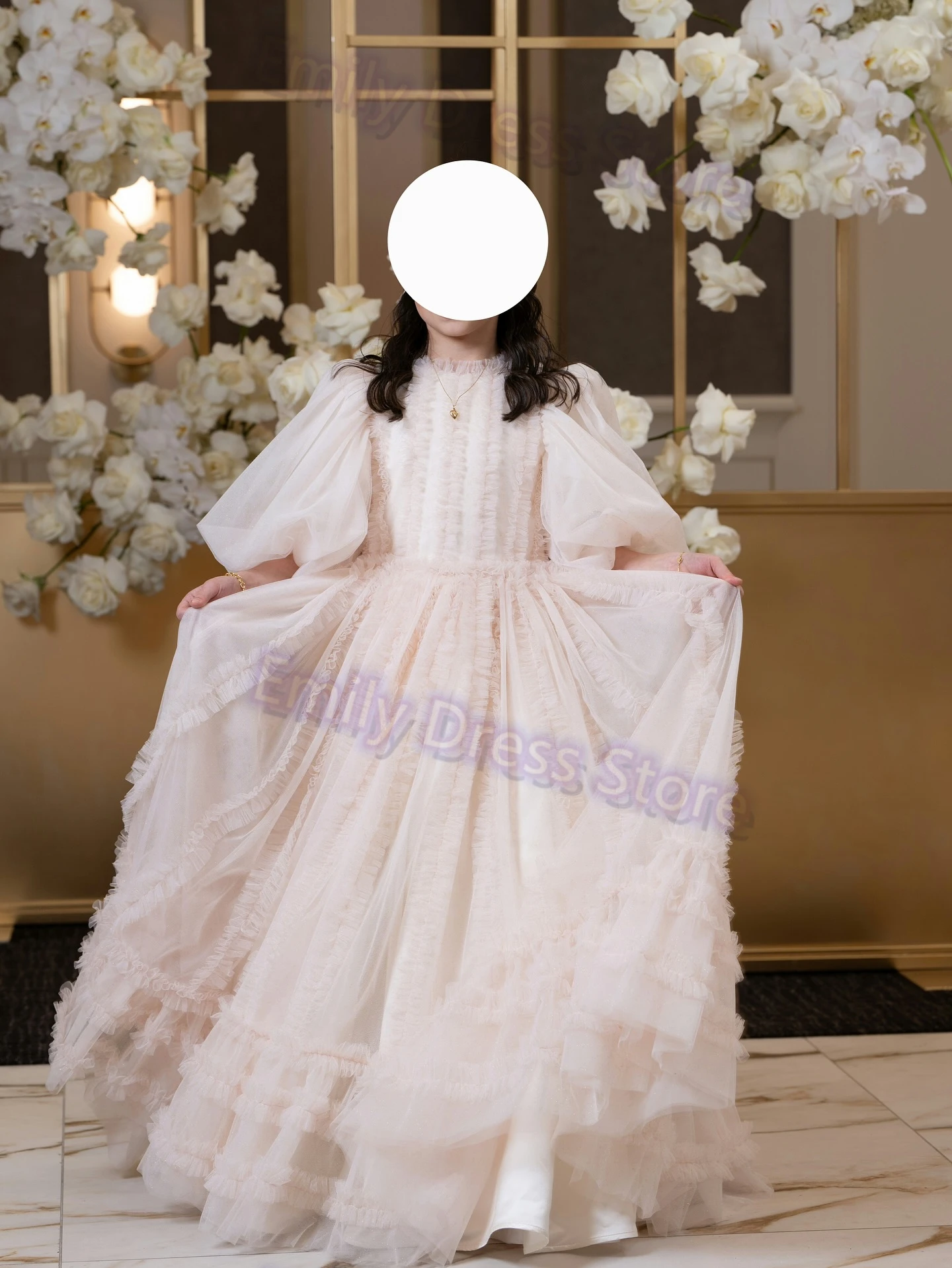 맞춤형 연핑크 꽃 소녀 드레스 웨딩용 레이어드 럭셔리 퍼피 튤 프린세스 키즈 생일 첫 성찬식 볼 가운