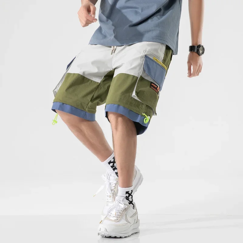 2023 Summer Men Cargo Shorts Hip Hop Harajuku Male Shorts Homme Male Bermuda Casual Patchwork Elastic Knee Length Shorts Man