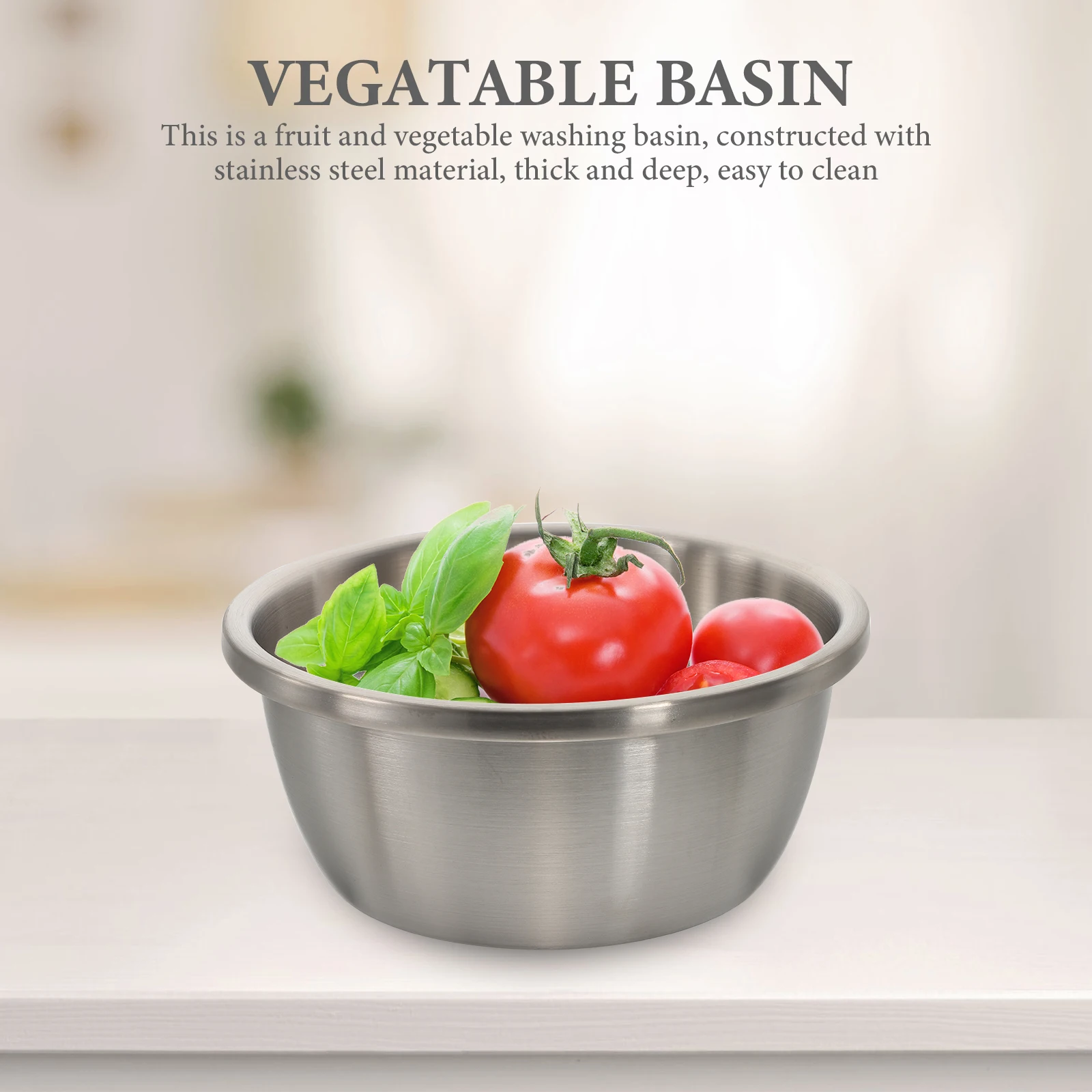 

Stainless Steel Thickened Washing Basin Round Vegetable Drain Mixing Bowl 26Cm Kitchen Home Use Easy Clean Dishwasher
