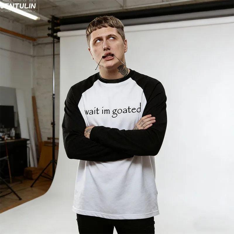Y2K Cotton Black T-shirt Wait I'm Goated Grunge Punk Streetwear High Street Unique Casual Short Sleeve Tee for Men Vintage Style