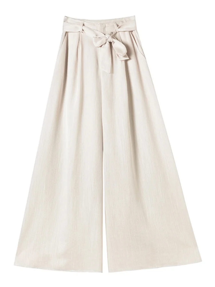Hoge taille wijde pijpen broek dames zomer linnen dunne hangende rechte buis broek vloerlengte Japanse Sle katoen-linnen trou...