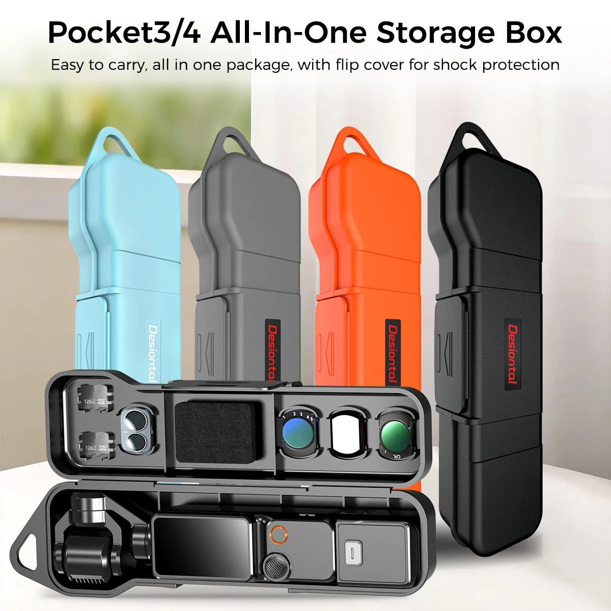 Lightweight Protective Case for Osmo Pocket 3/4 with 4 Filter Card Slots 2 Memory Card Slots And Screen Sponge Pad