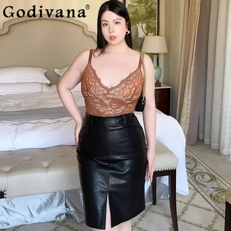 

Большой размер XL-4XL, классическая ретро-классическая сексуальная темпераментная кожаная юбка с высокой талией и разрезом для девочек, весенние черные тонкие модные юбки с высокой талией