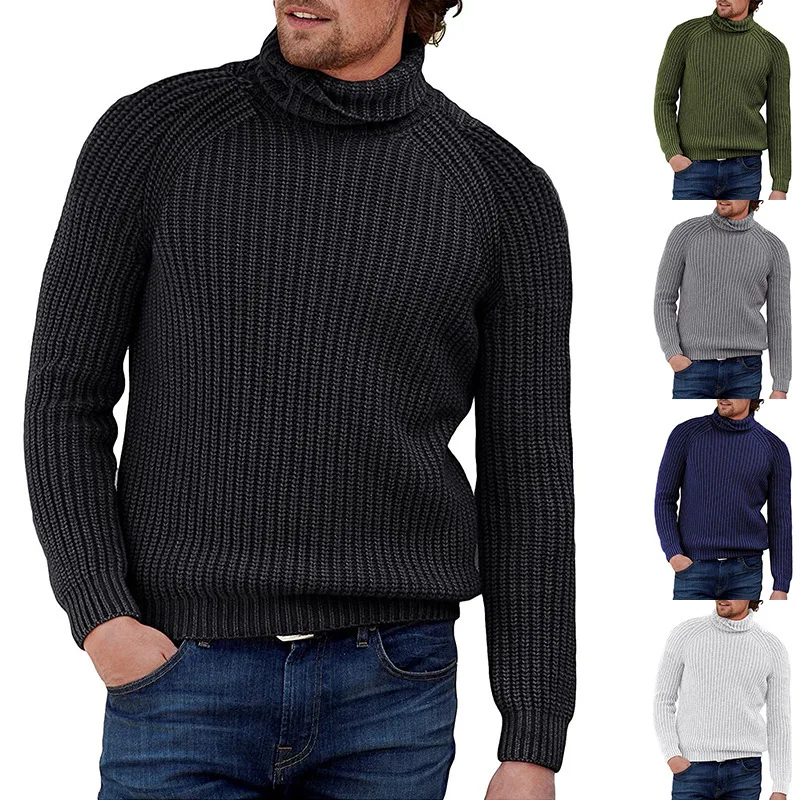 Autumn And Winter New Turtleneck Sweater Men's Solid Color Long-sleeved Knitted Sweater Large Size Sweater Men's Clothing