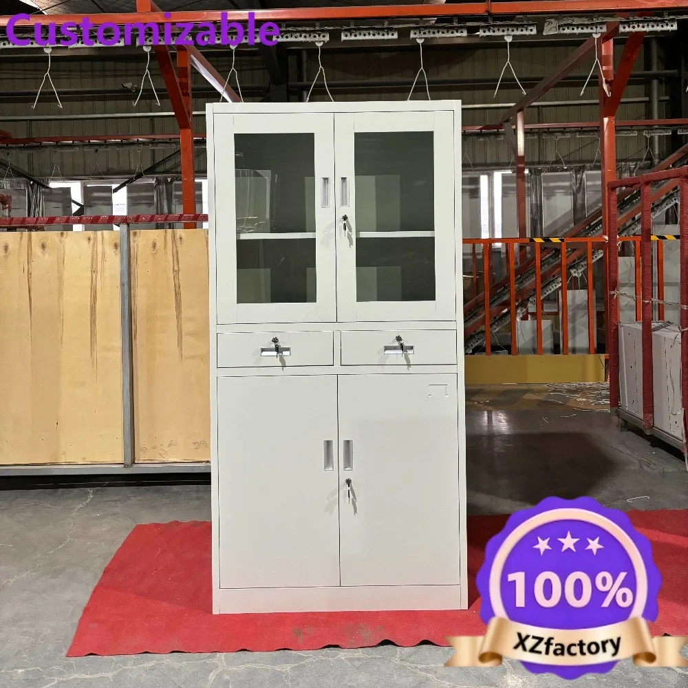 Customizable Home Office  Half Glass Swing Door Filing Cabinets Metal Vertical Filing Cabinets, Storage Cabinets With Metal Draw