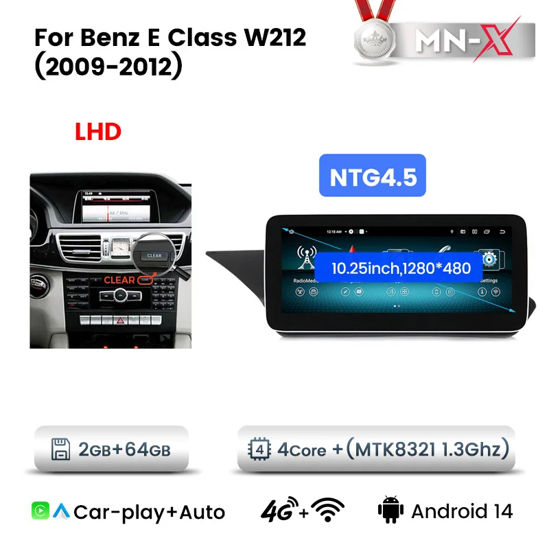 Navifly Android 14 Autoradio Voor Mercedes Benz E Klasse W212 E200 E230 E260 S212 Multimedia Speler Draadloze Carplay Dsp Bt