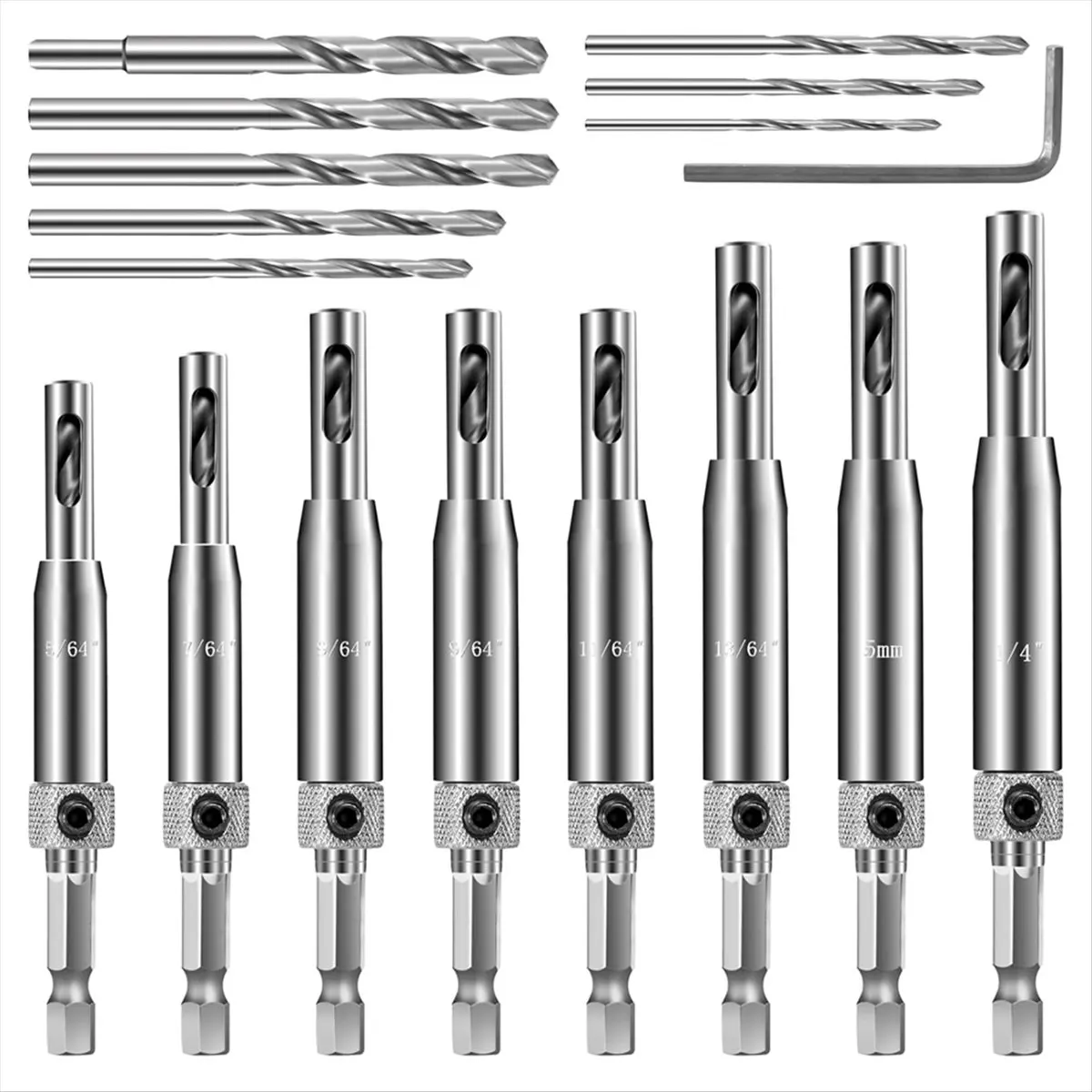 LUCK 17PCS Self Centering Drill Bit Set for Hinges- 1/4