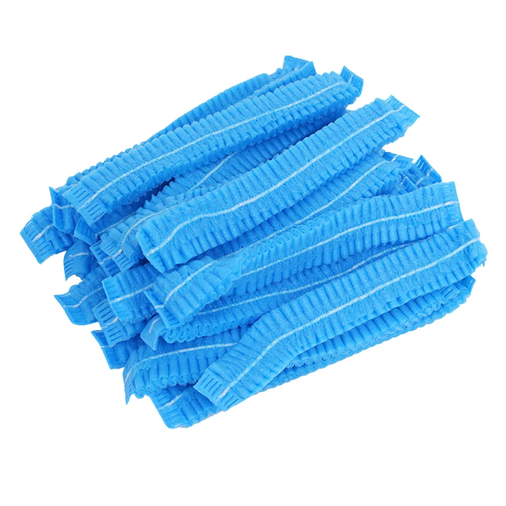 

100Pcs Disposable Blue Non-Woven Bouffant Caps Comfortable Breathable Folded Design for Medical Food Service Hospital Lab