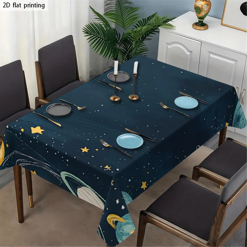 Navy Blue Galaxy Tablecloth Waterproof Spillproof Dining Table Cover for Home Decor Party Supplies