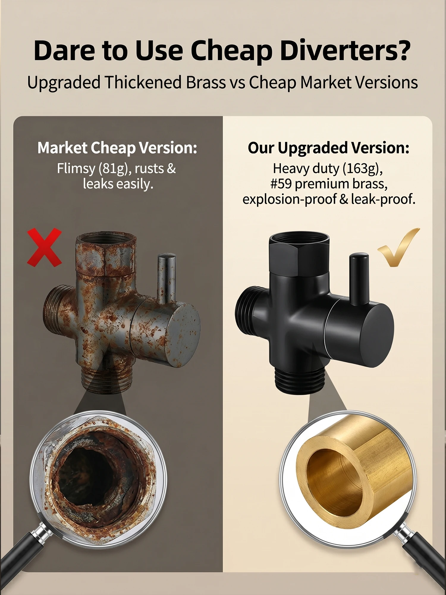 Solid Brass Shower Faucet Diverter Valve Two Way Water Splitter Universal 20mm Adapter Connector Bathroom Black Chrome Color