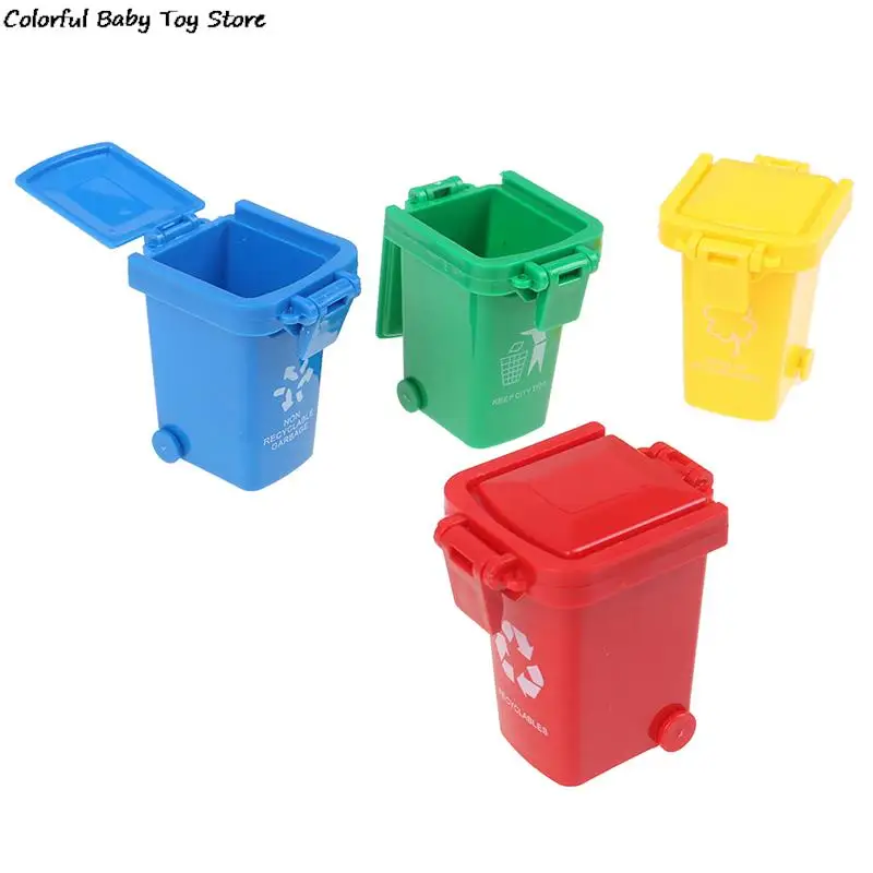 4pcs/set Mini Trash Can Toy Garbage Truck Cans Curbside Vehicle Bin Toys Kid Simulation Furniture Toy Gift