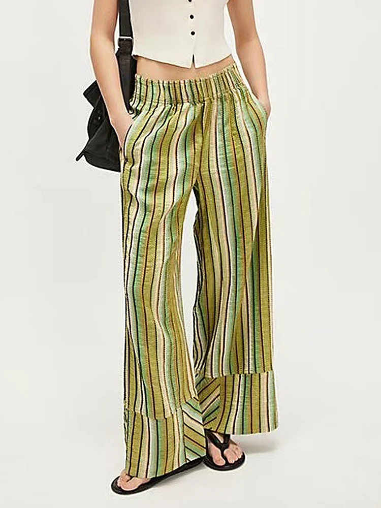 

Women's Striped Wide Leg Pants High Waist Loose Casual Slim Fit Long Trousers for Women Fashion New Streetwear Daily Wear