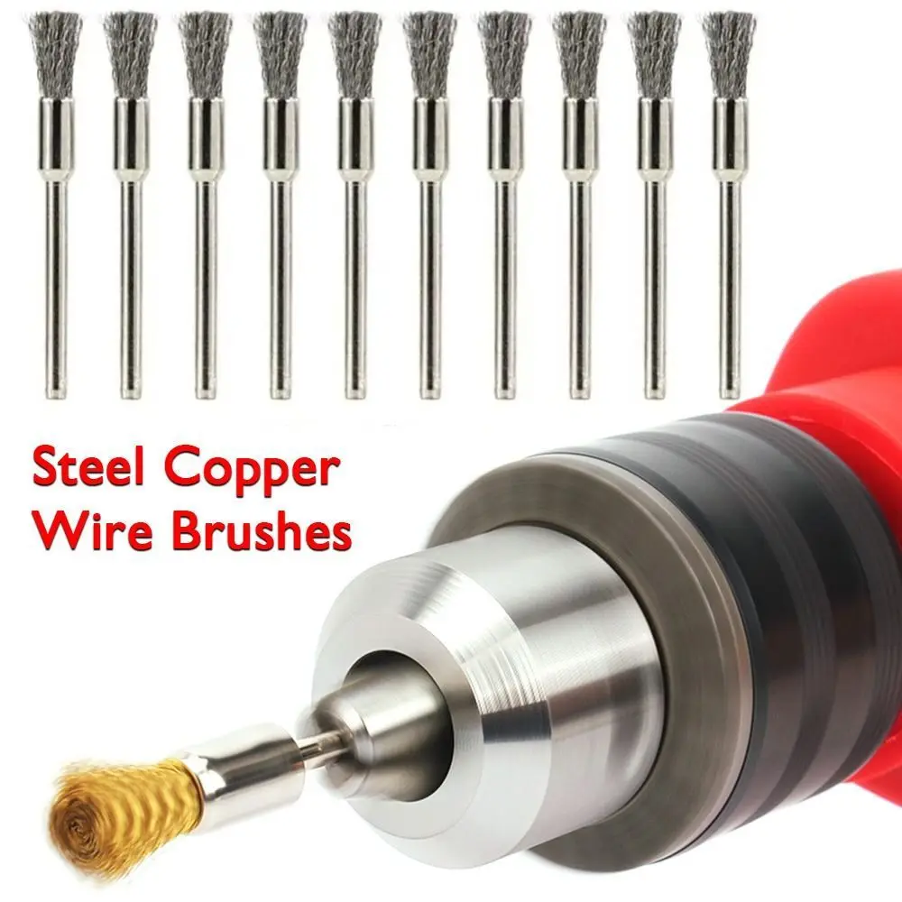 

10Pcs Stainless Steel Wire Brushes Polishing Work 3mm Shank Remove Rust Polishing Brush Rotary Mold Cleaning