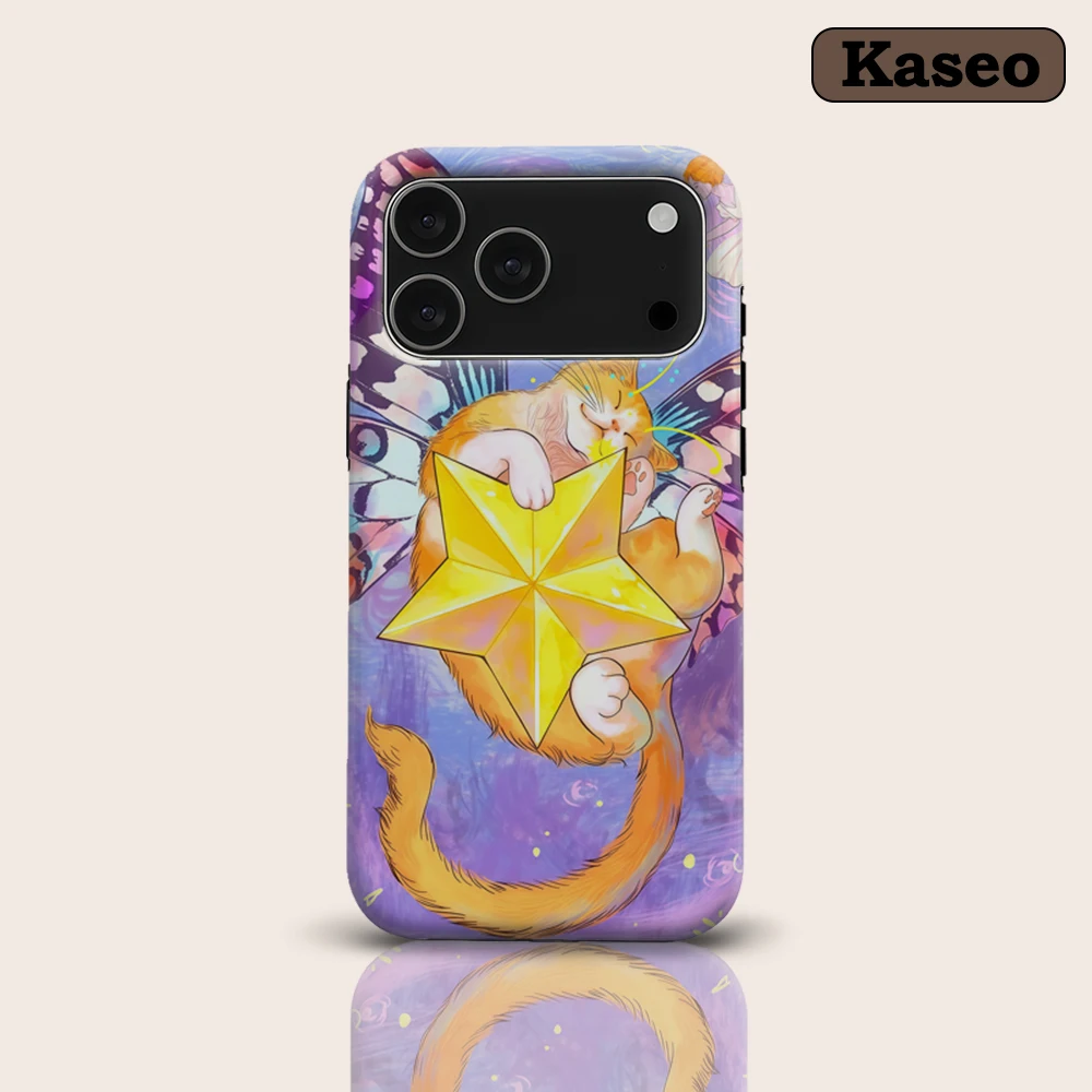 Schmetterlings-Katzen-Design mit goldenem Stern für magnetische Handyhülle für iPhone 17 16 15 14 13 Pro Max Plus – Robuste Einzel- und Doppelschicht-Hülle