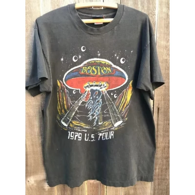 Vintage Boston Band Tour Rare Design Charcoal Grey Men's T-shirt Summer New Casual Fashion Unisex T-shirt