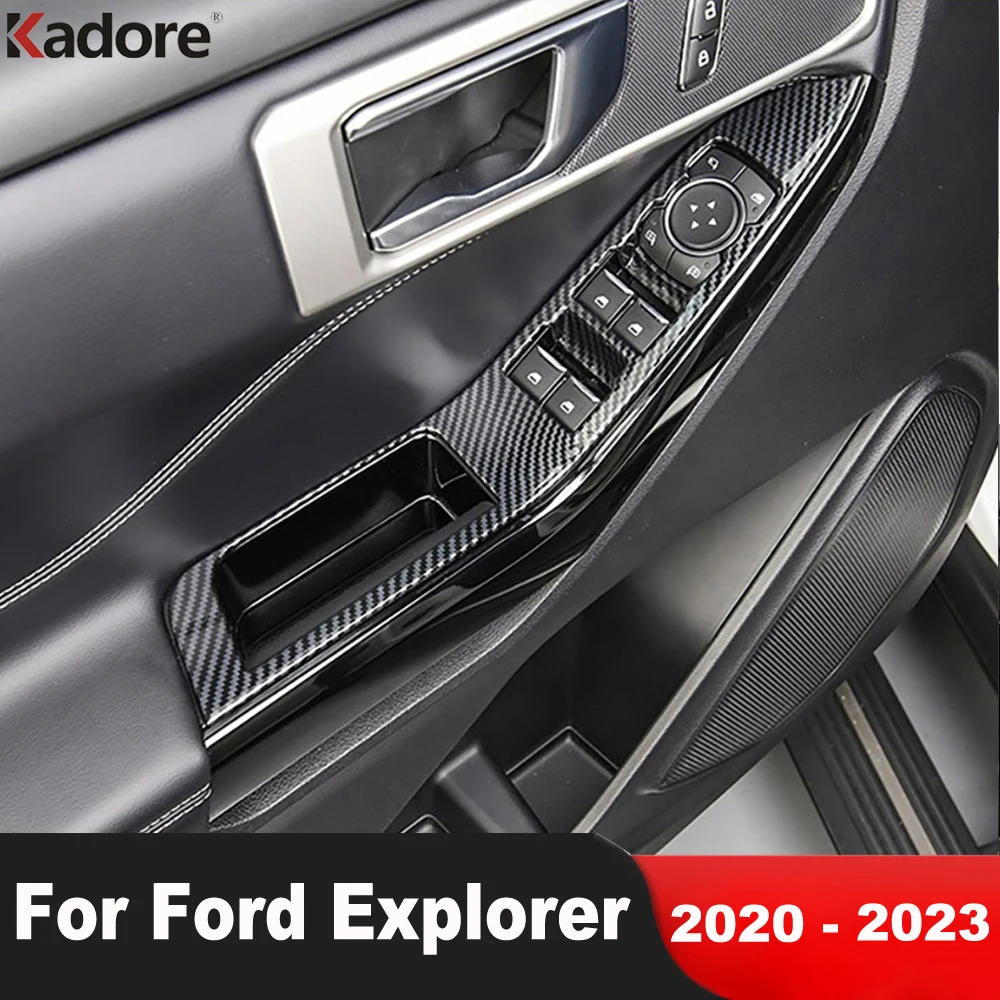 

Для Ford Explorer 2020 2021 2022 2023, углеродное волокно, внутренняя дверь автомобиля, подлокотник, переключатель подъема окна, крышка панели, накладка, аксессуары